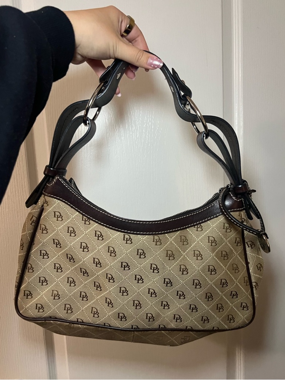 Dooney & Bourke Beige & Brown Signature Canvas Shoulder Bag
